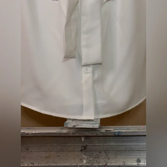 SHEIN Elegant White Ruffled Blouse Neck Tie Sz Small - Picture 5 of 7